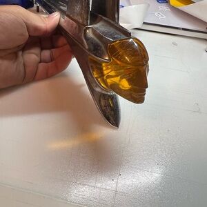 Vintage Car Hood Ornament with Amber Accent